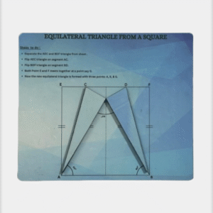 Photo of a paper square folded into an equilateral triangle (origami construction).
