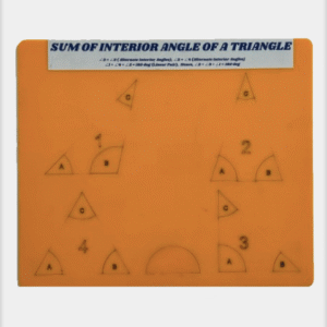 Geometric proof showing the sum of the interior angles of a triangle is equal to 180 degrees.