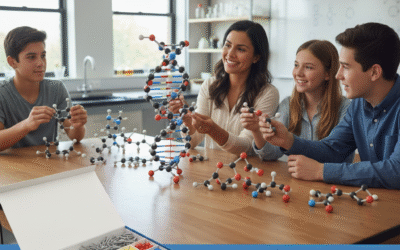 Hands-on molecular models in a classroom setting, illustrating the three-dimensional concepts of Atomic and molecular structures for students.