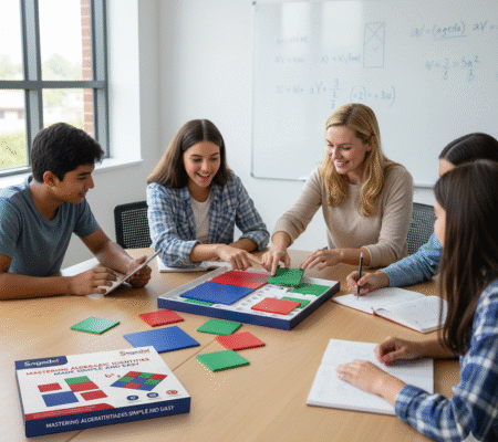 Vocational students learning Smart Home Wiring and IoT integration from an instructor, with Sagedel training kits and electronic components visible on the table.
