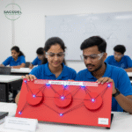Students using Sagedel Monge's Theorem math kit for hands-on, adaptive education