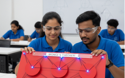 Students using Sagedel Monge's Theorem math kit for hands-on, adaptive education