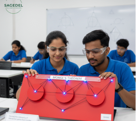 Students using Sagedel Monge's Theorem math kit for hands-on, adaptive education