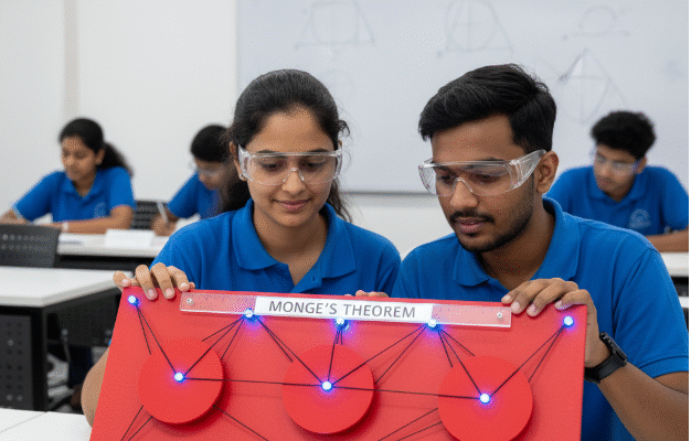 Students using Sagedel Monge's Theorem math kit for hands-on, adaptive education